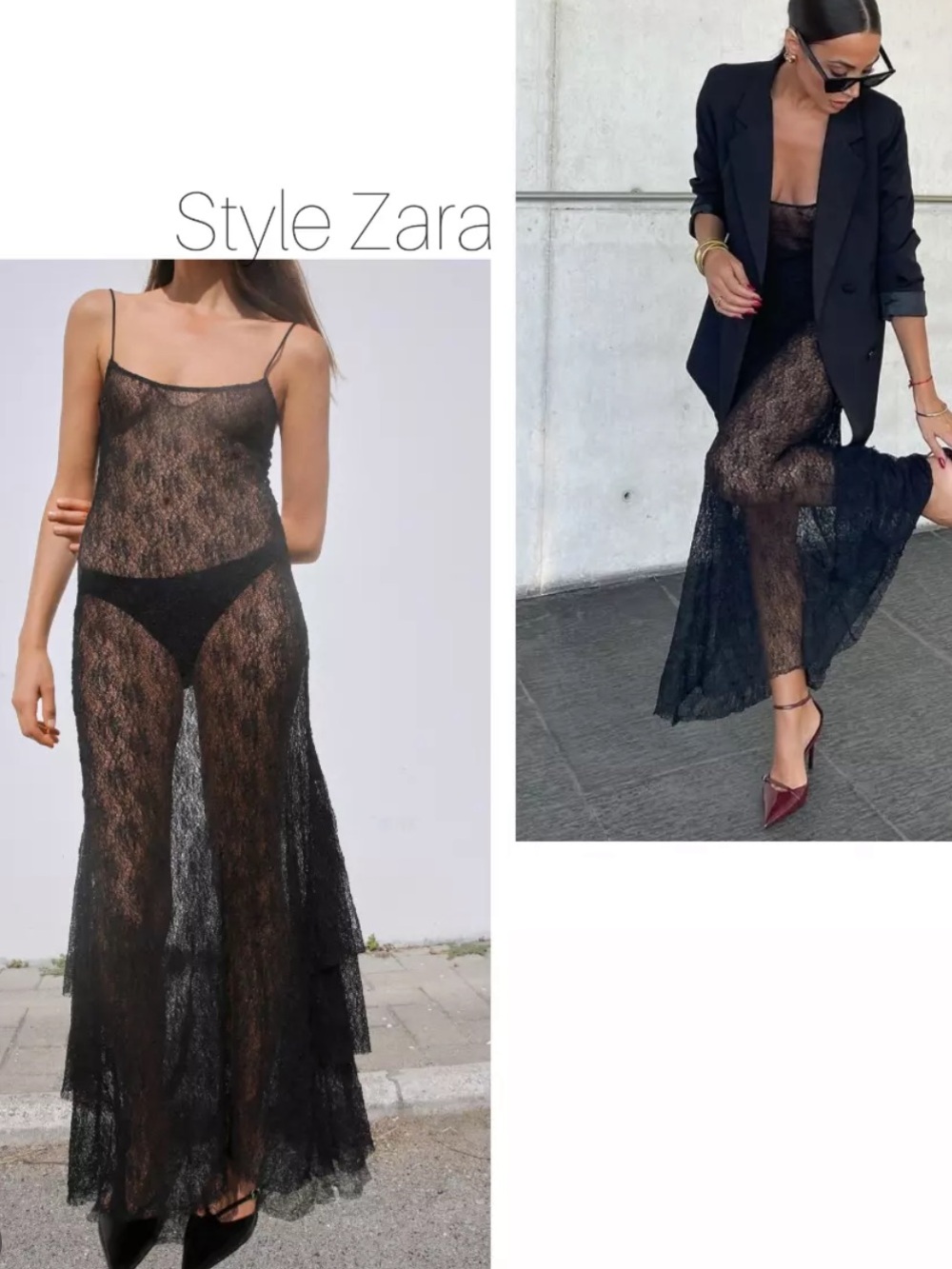 Zara Black Sheer Lace Maxi Slip